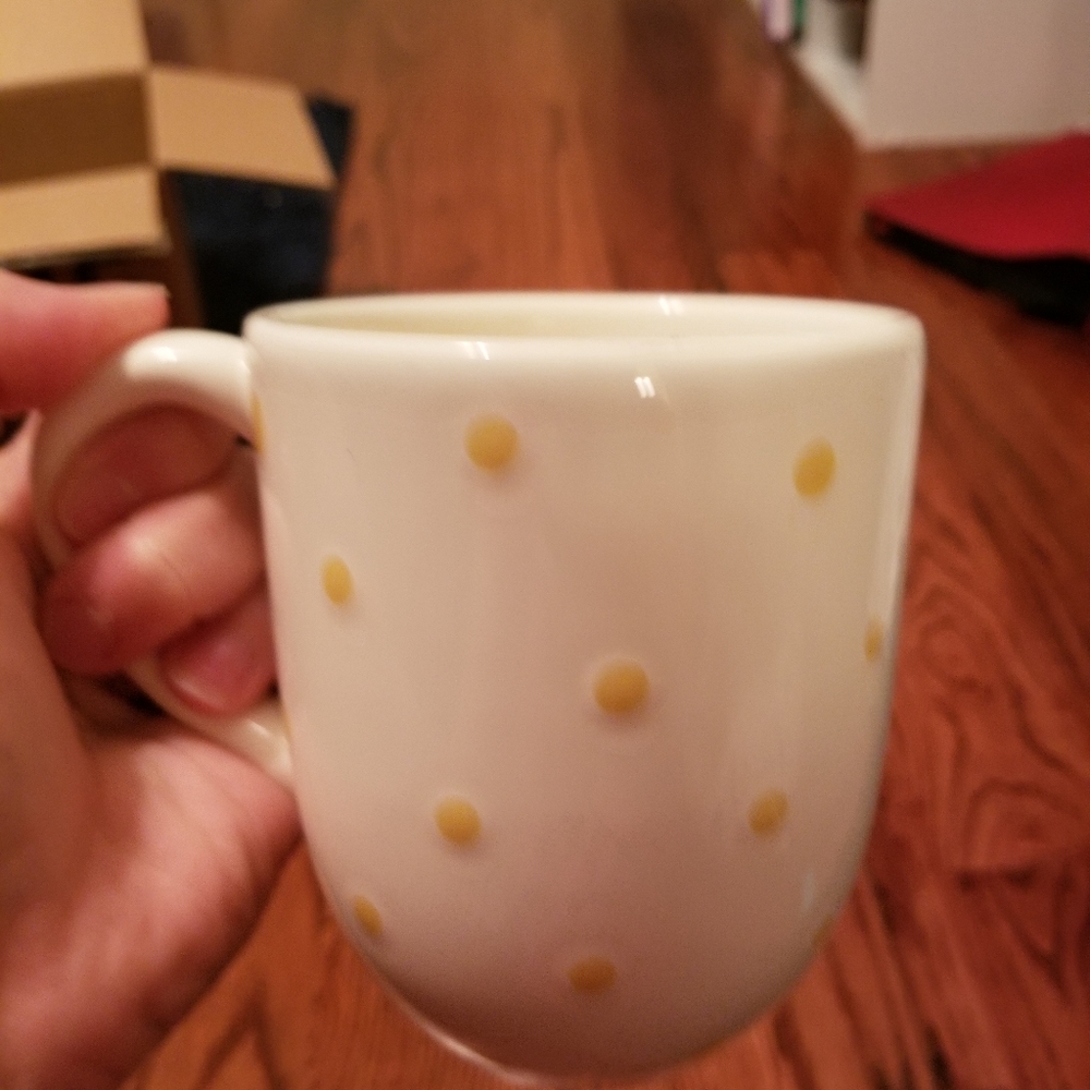 Yellow & White Polka Dot Matceramica Coffee Mug